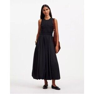 Madewell The Melody Dress XXS Bubble Hem Smocked Midi Dress Black NT311 Fall 24